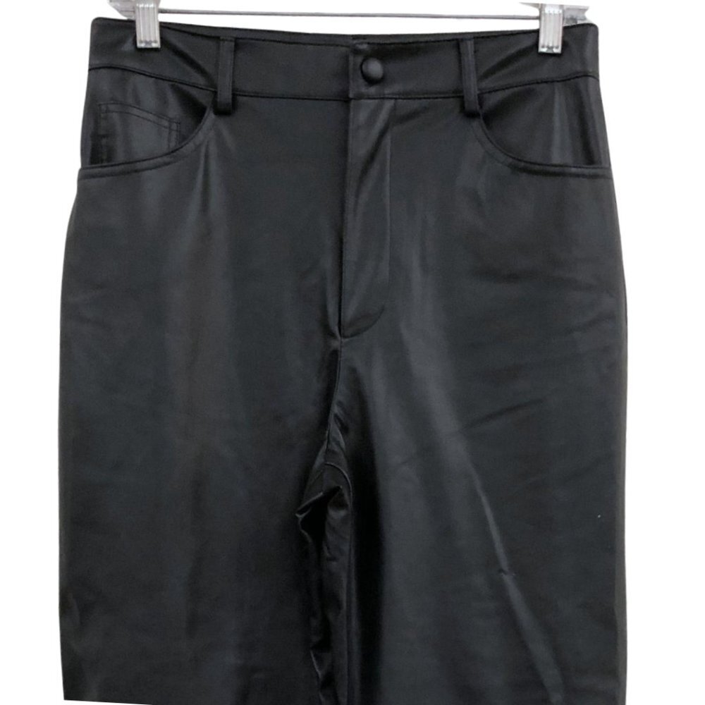 ZARA Black Faux Leather Straight Leg Trousers Womens Size Medium - Picture 4 of 7